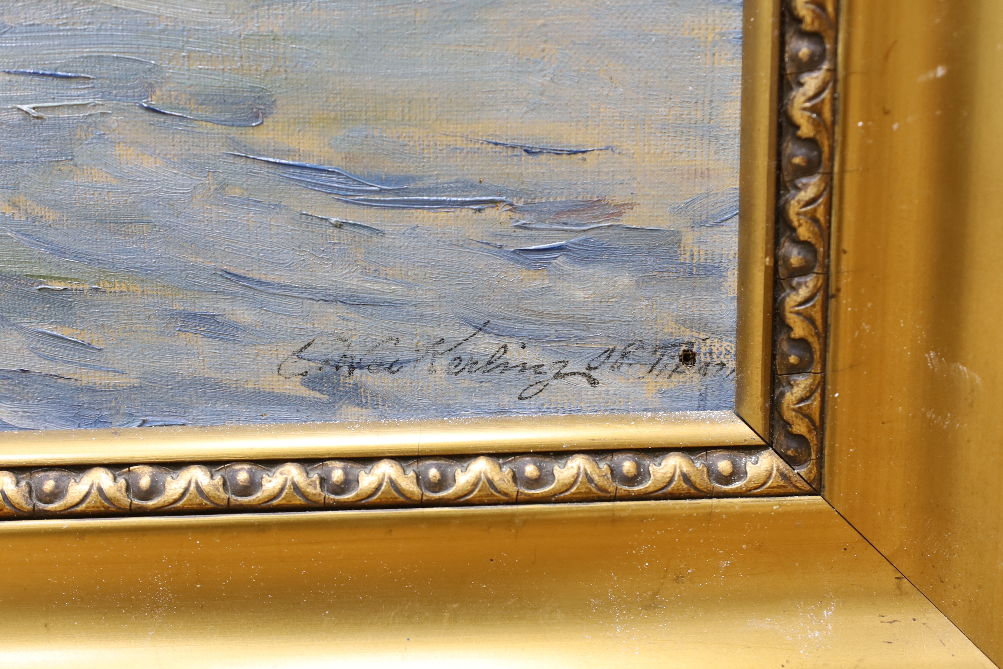 S. N. Kerling, impasto oil on canvas, Coastal landscape, signed and indistinctly dated, 34 x 54cm